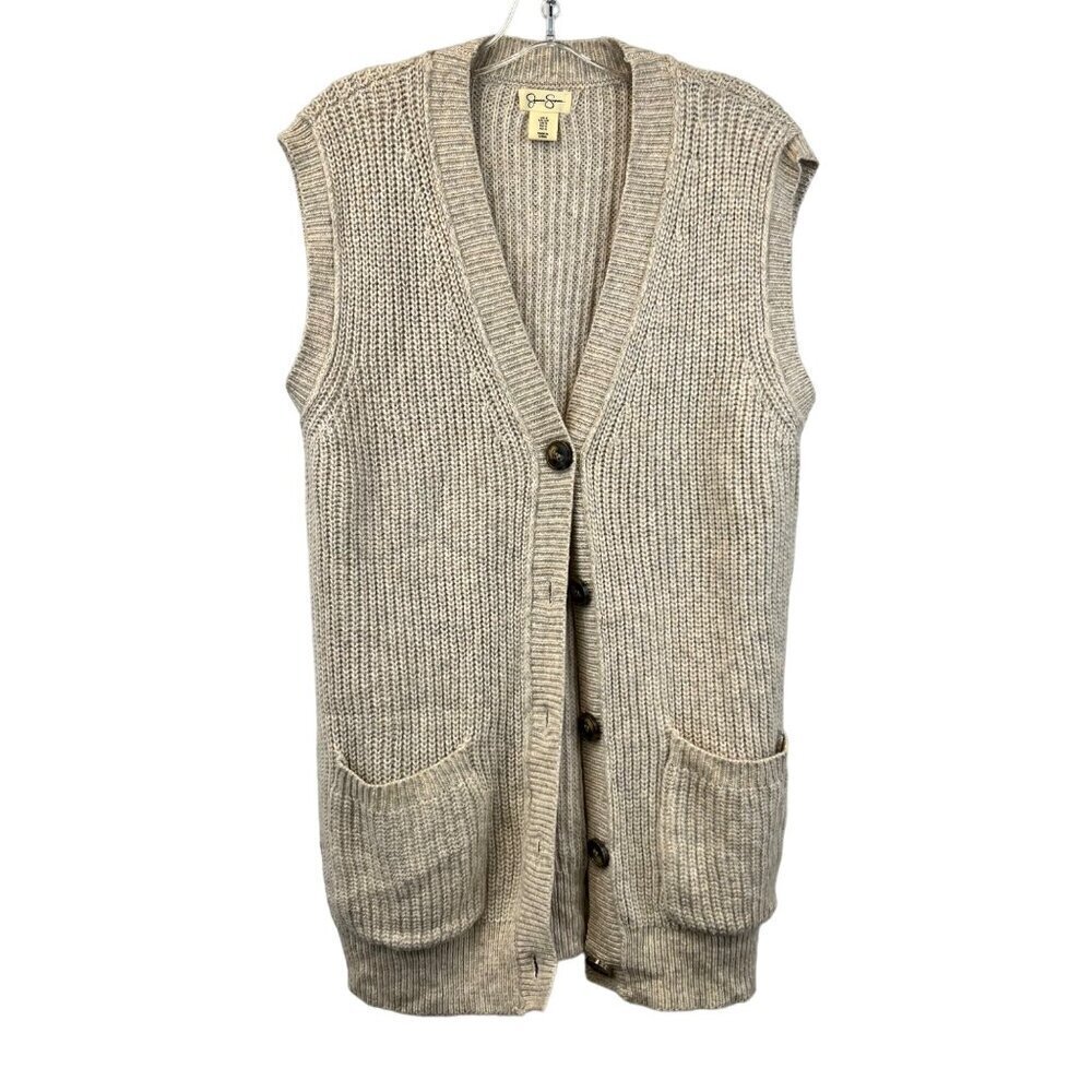 Jessica Simpson Womens Sleeveless Button Down V-Neck Knit Cardigan Cream S